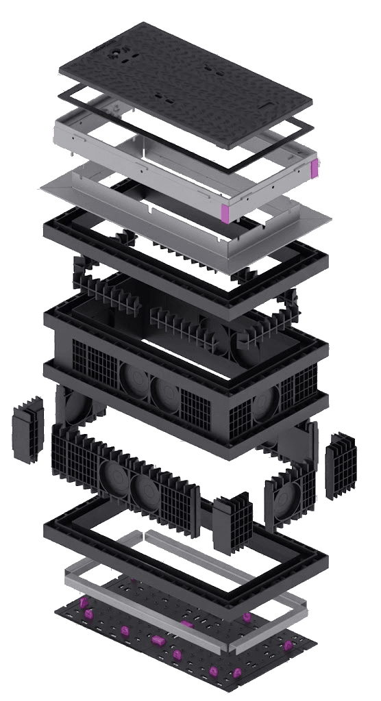FODIS Box Explosionsdarstellung mit modularer Schichtkonstruktion